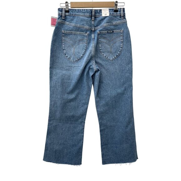Rolla's Hi-Rise Relaxed Flare Crop Jeans Button Fly Cut-Off Denim Women's 27 NWT - Picture 2 of 14